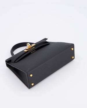 *HOT* Hermès Mini Kelly II 20 Bag in Noir Epsom Leather with Gold Hardware