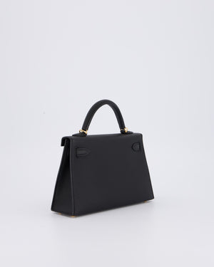 *HOT* Hermès Mini Kelly II 20 Bag in Noir Epsom Leather with Gold Hardware