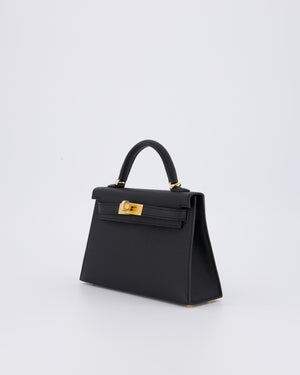 *HOT* Hermès Mini Kelly II 20 Bag in Noir Epsom Leather with Gold Hardware