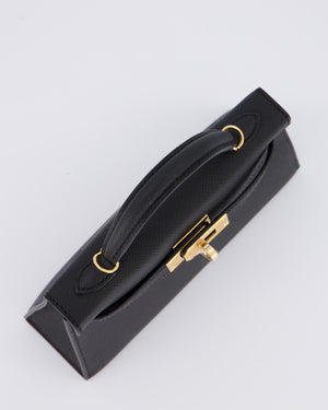 *HOT* Hermès Mini Kelly II 20 Bag in Noir Epsom Leather with Gold Hardware