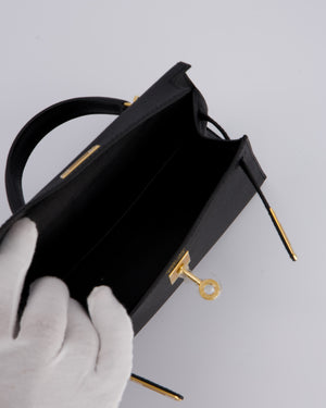 *HOT* Hermès Mini Kelly II 20 Bag in Noir Epsom Leather with Gold Hardware