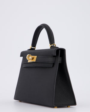 *HOT* Hermès Mini Kelly II 20 Bag in Noir Epsom Leather with Gold Hardware