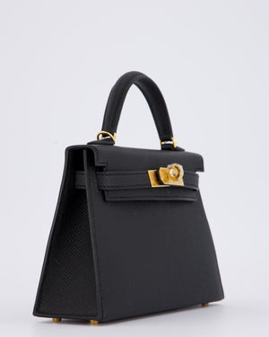 *HOT* Hermès Mini Kelly II 20 Bag in Noir Epsom Leather with Gold Hardware
