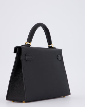 *HOT* Hermès Mini Kelly II 20 Bag in Noir Epsom Leather with Gold Hardware