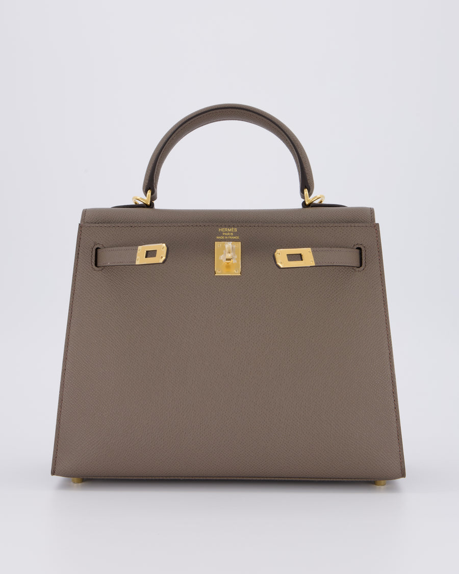 *RARE* Hermès Kelly 25 Sellier Bag in Gris Etain Epsom Leather with Gold Hardware