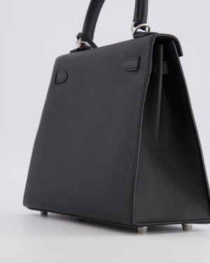 Hermès HSS Kelly 25 Sellier Bag in Noir Epsom Leather and Bleu Zellige Interior with Brushed Palladium Hardware&nbsp;