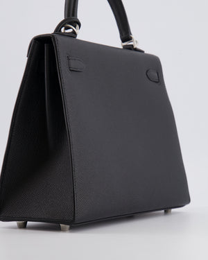 Hermès HSS Kelly 25 Sellier Bag in Noir Epsom Leather and Bleu Zellige Interior with Brushed Palladium Hardware&nbsp;