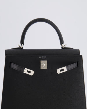 Hermès HSS Kelly 25 Sellier Bag in Noir Epsom Leather and Bleu Zellige Interior with Brushed Palladium Hardware&nbsp;
