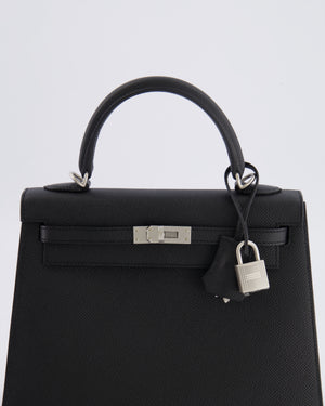 Hermès HSS Kelly 25 Sellier Bag in Noir Epsom Leather and Bleu Zellige Interior with Brushed Palladium Hardware&nbsp;
