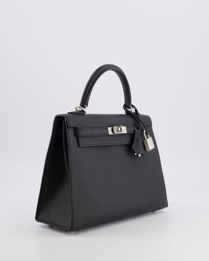 Hermès HSS Kelly 25 Sellier Bag in Noir Epsom Leather and Bleu Zellige Interior with Brushed Palladium Hardware&nbsp;