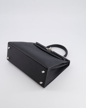 Hermès HSS Kelly 25 Sellier Bag in Noir Epsom Leather and Bleu Zellige Interior with Brushed Palladium Hardware&nbsp;