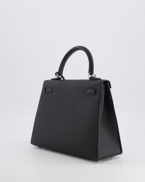 Hermès HSS Kelly 25 Sellier Bag in Noir Epsom Leather and Bleu Zellige Interior with Brushed Palladium Hardware&nbsp;