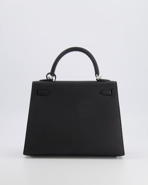 Hermès HSS Kelly 25 Sellier Bag in Noir Epsom Leather and Bleu Zellige Interior with Brushed Palladium Hardware&nbsp;