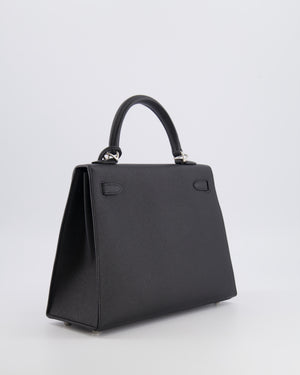 Hermès HSS Kelly 25 Sellier Bag in Noir Epsom Leather and Bleu Zellige Interior with Brushed Palladium Hardware&nbsp;