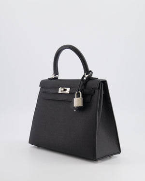 Hermès HSS Kelly 25 Sellier Bag in Noir Epsom Leather and Bleu Zellige Interior with Brushed Palladium Hardware&nbsp;
