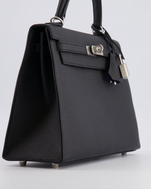 Hermès HSS Kelly 25 Sellier Bag in Noir Epsom Leather and Bleu Zellige Interior with Brushed Palladium Hardware&nbsp;