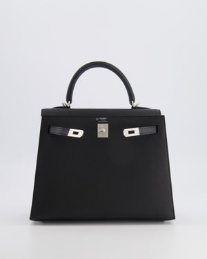 Hermès HSS Kelly 25 Sellier Bag in Noir Epsom Leather and Bleu Zellige Interior with Brushed Palladium Hardware&nbsp;