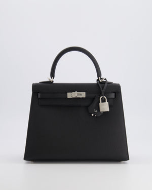 Hermès HSS Kelly 25 Sellier Bag in Noir Epsom Leather and Bleu Zellige Interior with Brushed Palladium Hardware&nbsp;
