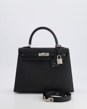 Hermès HSS Kelly 25 Sellier Bag in Noir Epsom Leather and Bleu Zellige Interior with Brushed Palladium Hardware&nbsp;