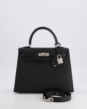 Hermès HSS Kelly 25 Sellier Bag in Noir Epsom Leather and Bleu Zellige Interior with Brushed Palladium Hardware&nbsp;