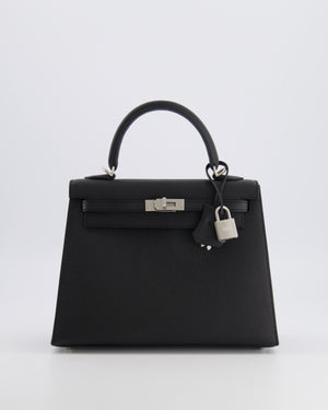 Hermès HSS Kelly 25 Sellier Bag in Noir Epsom Leather and Bleu Zellige Interior with Brushed Palladium Hardware&nbsp;