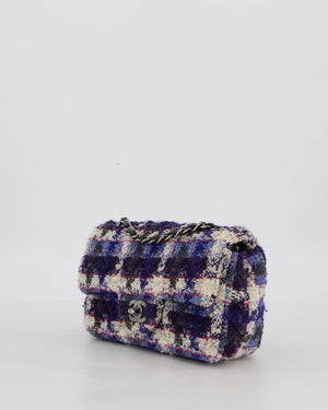 Chanel Navy, Cream, Blue and Pink Tweed Mini Rectangular Flap Bag with Silver Hardware