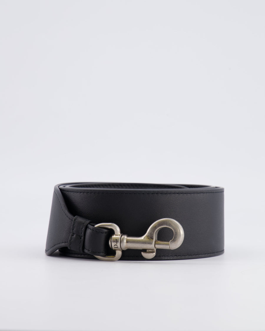 Christian Dior Black Leather Shoulder Bag Strap with Silver Hardware