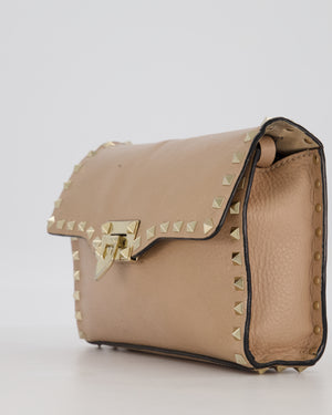 Valentino Nude Beige Rockstud Alcove Bag in Calfskin Leather with Gold Hardware