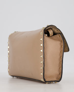 Valentino Nude Beige Rockstud Alcove Bag in Calfskin Leather with Gold Hardware