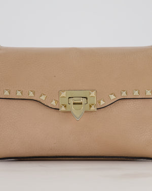 Valentino Nude Beige Rockstud Alcove Bag in Calfskin Leather with Gold Hardware