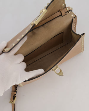 Valentino Nude Beige Rockstud Alcove Bag in Calfskin Leather with Gold Hardware