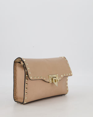 Valentino Nude Beige Rockstud Alcove Bag in Calfskin Leather with Gold Hardware