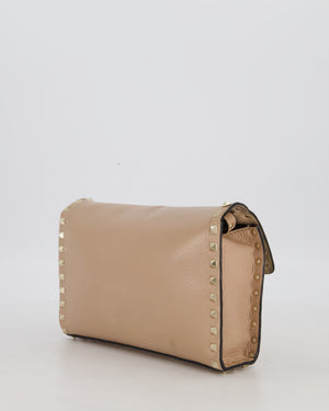 Valentino Nude Beige Rockstud Alcove Bag in Calfskin Leather with Gold Hardware