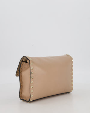 Valentino Nude Beige Rockstud Alcove Bag in Calfskin Leather with Gold Hardware