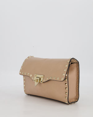 Valentino Nude Beige Rockstud Alcove Bag in Calfskin Leather with Gold Hardware