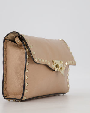 Valentino Nude Beige Rockstud Alcove Bag in Calfskin Leather with Gold Hardware