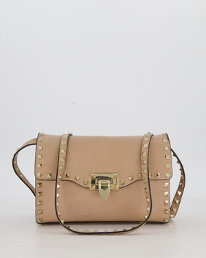 Valentino Nude Beige Rockstud Alcove Bag in Calfskin Leather with Gold Hardware