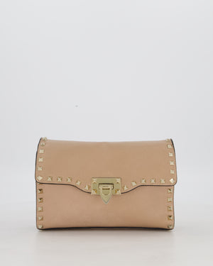 Valentino Nude Beige Rockstud Alcove Bag in Calfskin Leather with Gold Hardware