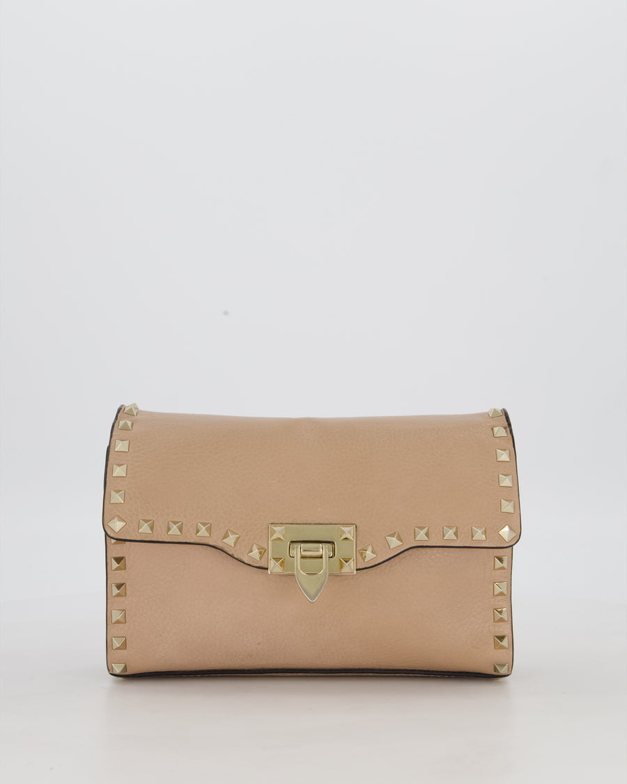 Valentino Nude Beige Rockstud Alcove Bag in Calfskin Leather with Gold Hardware