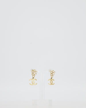 Chanel Gold CC Logo Pendants Earrings with Pearls and Crystal Details