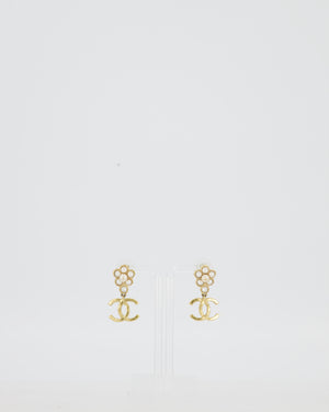 Chanel Gold CC Logo Pendants Earrings with Pearls and Crystal Details