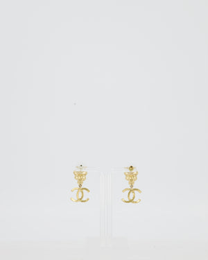 Chanel Gold CC Logo Pendants Earrings with Pearls and Crystal Details