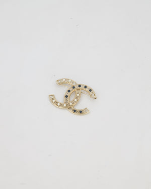 Chanel Gold With Green Enamel and Pearls CC Logo Brooch