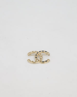 Chanel Gold With Green Enamel and Pearls CC Logo Brooch