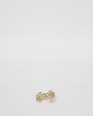 Chanel Gold With Green Enamel and Pearls CC Logo Brooch