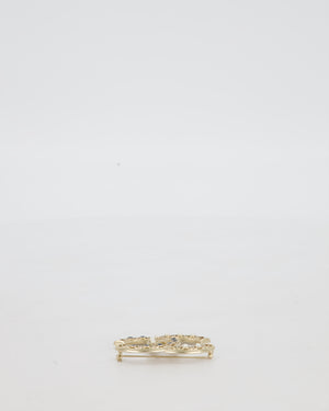 Chanel Gold With Green Enamel and Pearls CC Logo Brooch