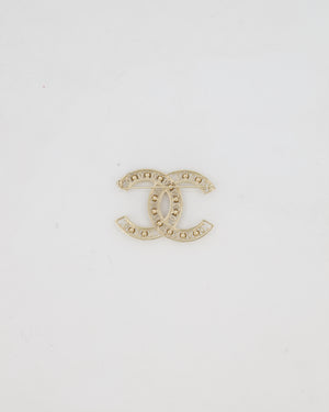 Chanel Gold With Green Enamel and Pearls CC Logo Brooch