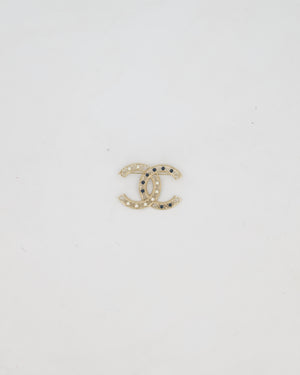 Chanel Gold With Green Enamel and Pearls CC Logo Brooch