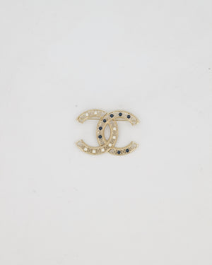 Chanel Gold With Green Enamel and Pearls CC Logo Brooch