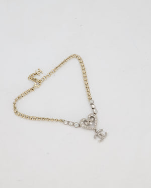 Chanel Silver Diamante CC Logo Necklace with Hearts Details